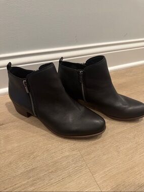 Lucky Brand Black Leather Side Zip Booties with Low Heel